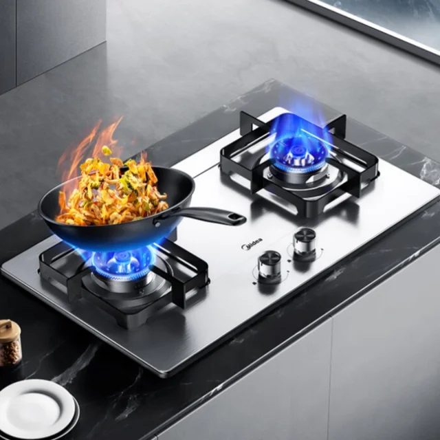 Midea Dual Fuel Gas Cooktop 5.0kW Powerful Stovetop Double Burners Stainless Steel Panel Q315-M