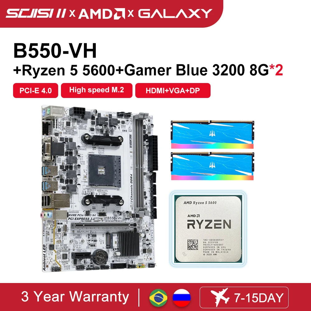 Sjs B550-Mh Schede Madri + Kit Ryzen 5 5600 Processore Amd Micro-Atx B550 Ddr4 64G Placa Mae Kit Game Blue Ddr4 3200Mhz 16Gb Ram