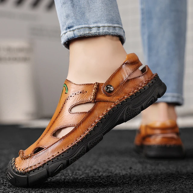 New Summer Men's Sandals Leather Dress Shoes Outdoor Soft Formal Men  Wedding Sandals Classic Light Slippers Breathable Sneakers - AliExpress