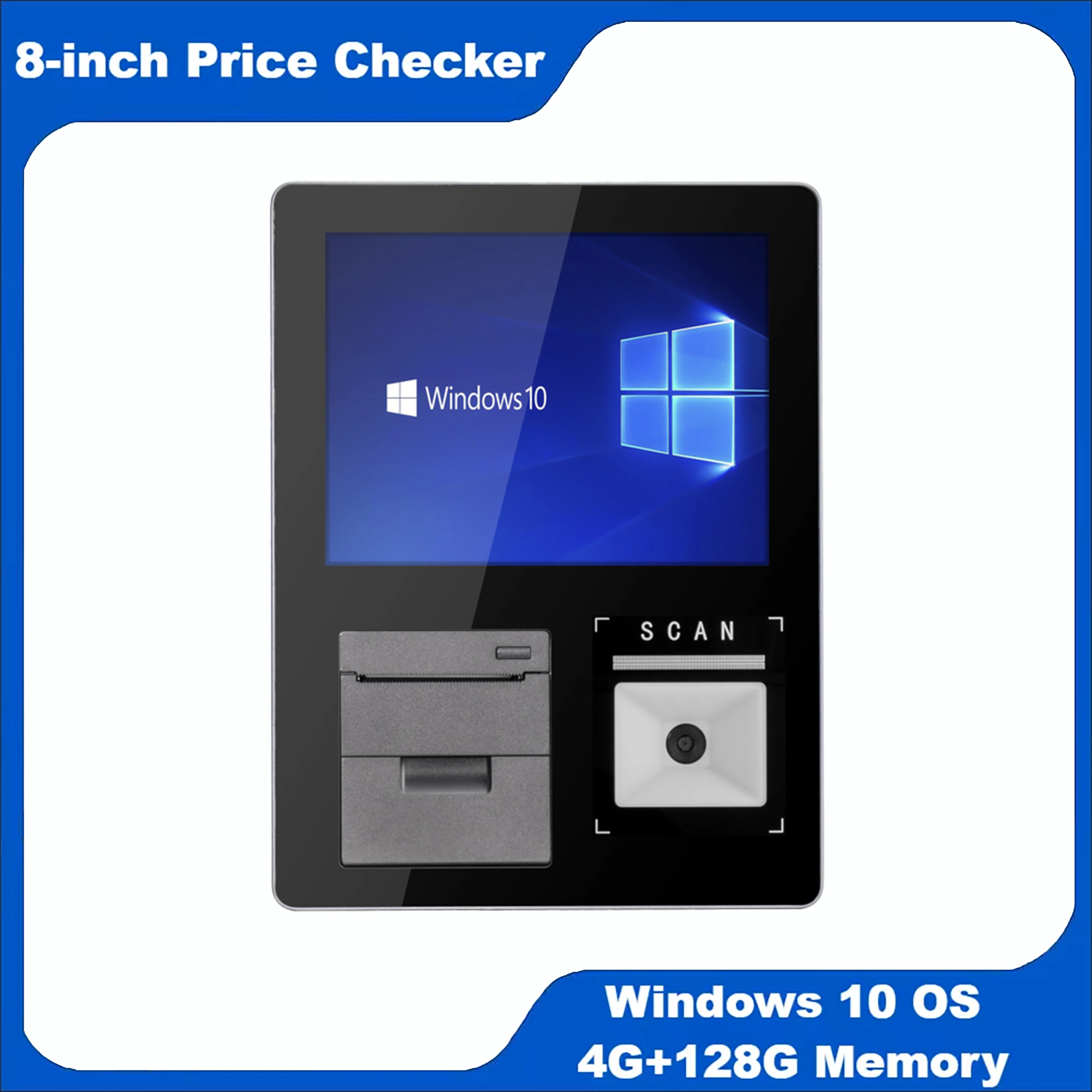 8 Inch Windows Price Checker with Barcode QR Code Scanner 58mm Printer Wall Mounted POS Terminal Touch Screen Price Check