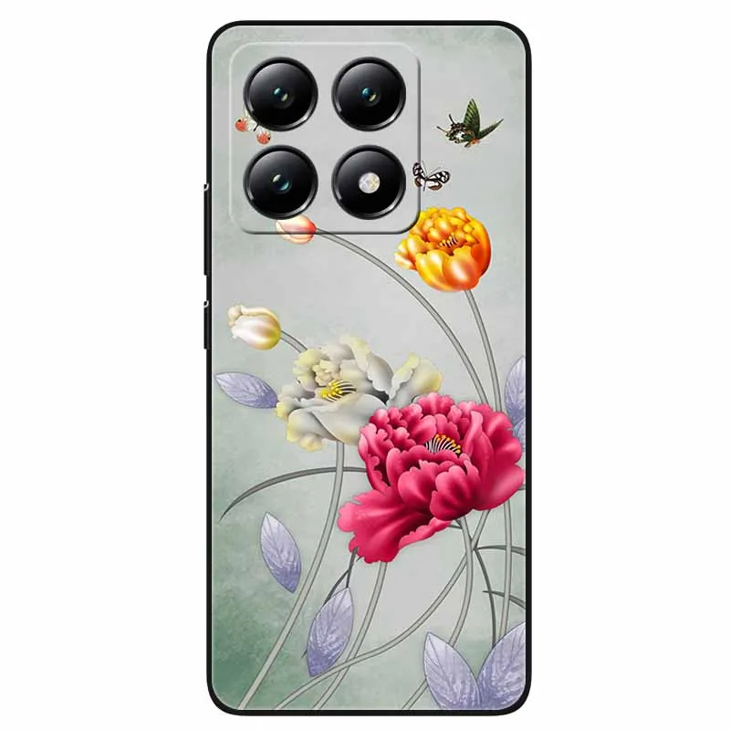 Floral Print Soft TPU Silicone Phone Cover with Black Bumpers