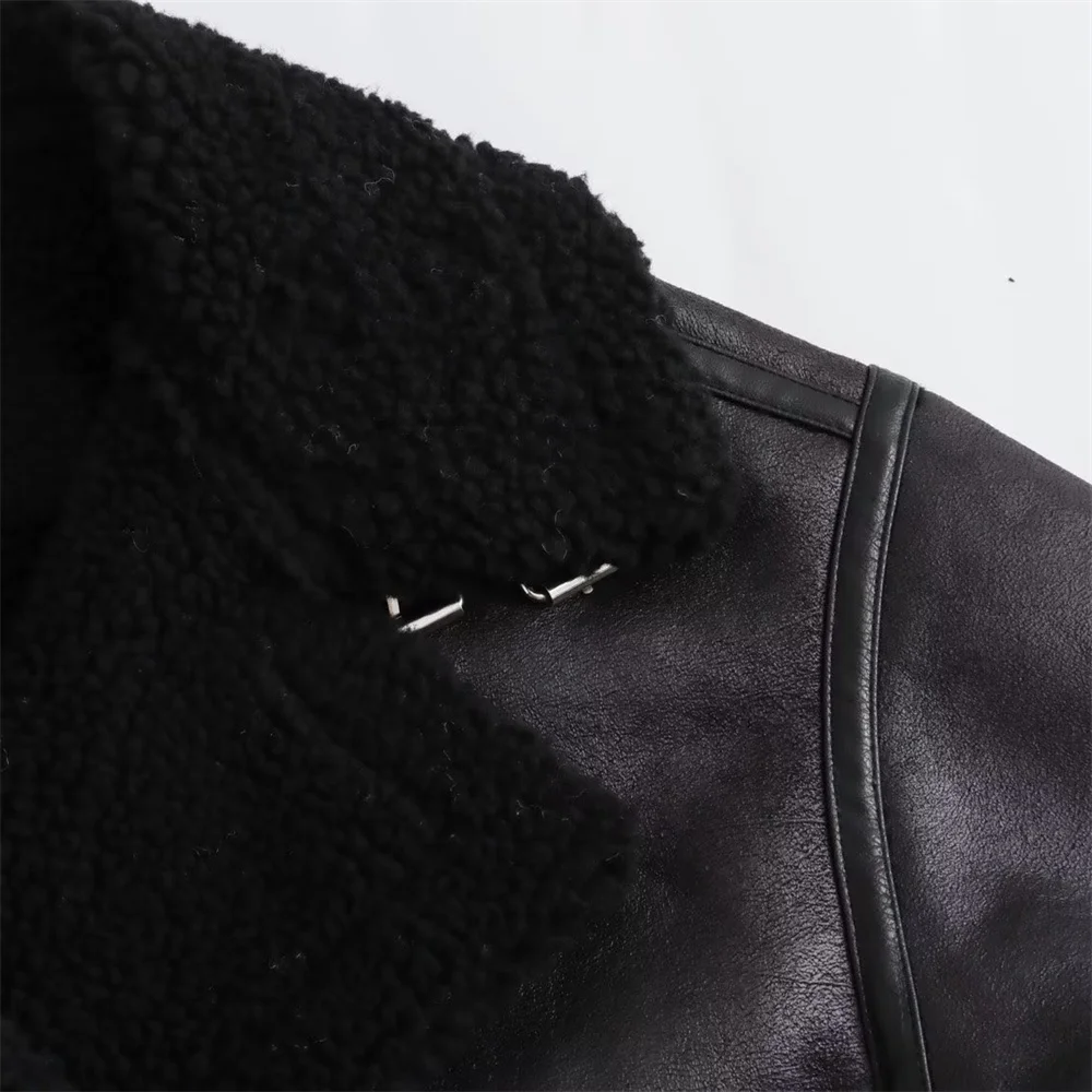 UNIZERA 2023 Autumn/Winter New Women's Wear New Fashion Casual Loose Versatile Leather and Fur One Piece Jacket Coat 6