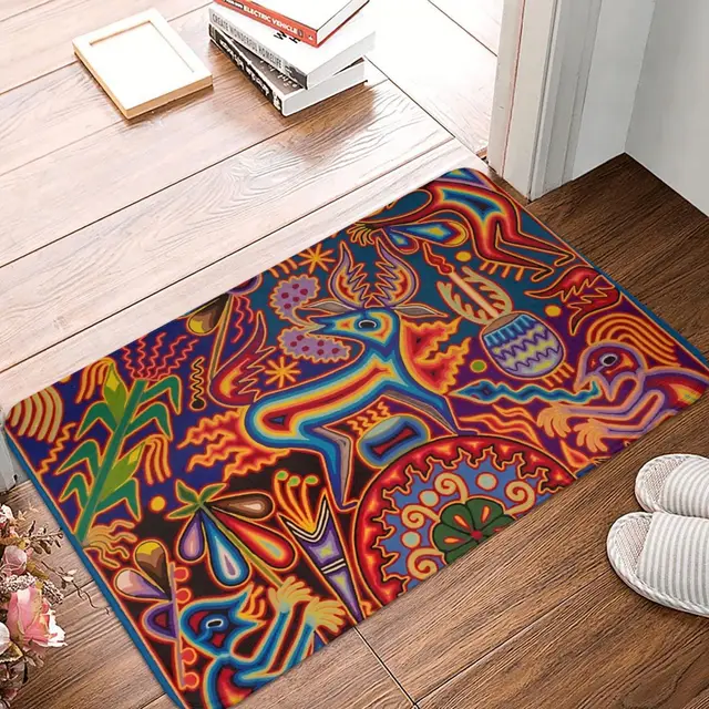 Non-slip Doormat Kitchen Mat Huichol Mexican Culture Hallway Carpet Entrance Door Rug Indoor Decor