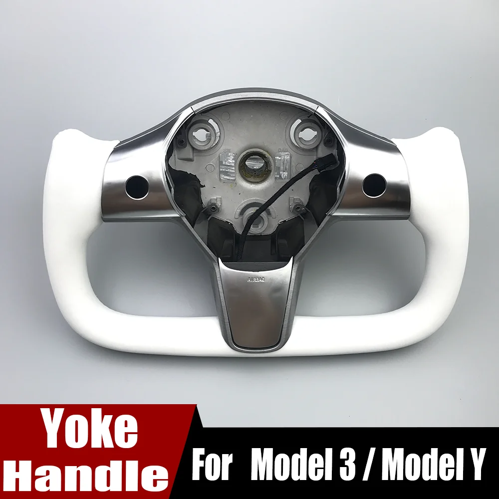

Yoke Handle Silver Panel Steering Wheel For Tesla Model Y Model 3 2017 2018 2019 2020 2021 2022 2023 With Heating Napa Leather