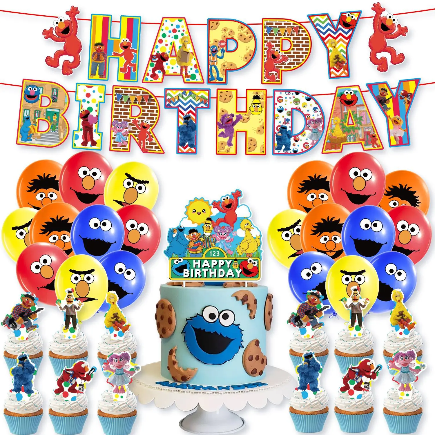 

Sesame Street Cartoon Theme Birthday Party Supplies Banner Balloons Cake Toppers DIY Baby Shower Kids Birthday Party Decorations