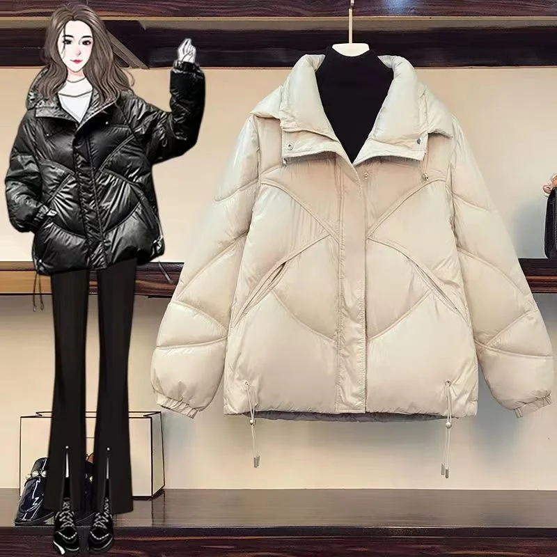 

2023 Women New Winter Fat Sister Slimming 200 kg Cotton Coat Warm Cardigan Female Korean Version Casual Fashion Down Cotton Coat