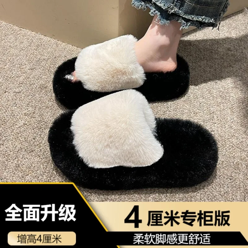 

A0430 cute plush cotton slippers for women outer wear plush slippers