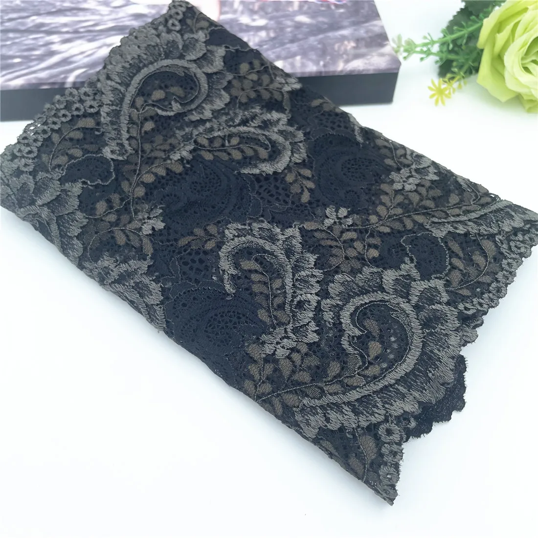 3y/lot 22cm 6 Colors Beige Blue Brown Green Elastic Lace Trim 4