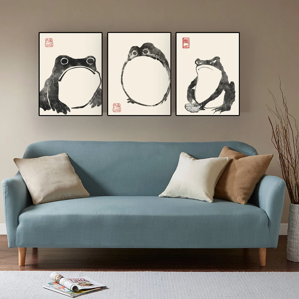 

Japanese Frog Posters Print Canvas Painting Wall Art Minimalist Vintag Frog Animal Art Poster For Living Room Home Decor