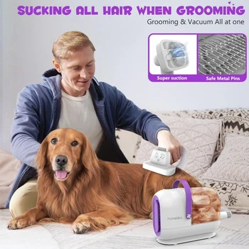 Homeika Dog Grooming Kit,3L Dog Hair Vacuum with 99% Pet Hair Suction Power,Silent Pet Vacuum Groomer,Dog/Cat Hair Removal Brush 2