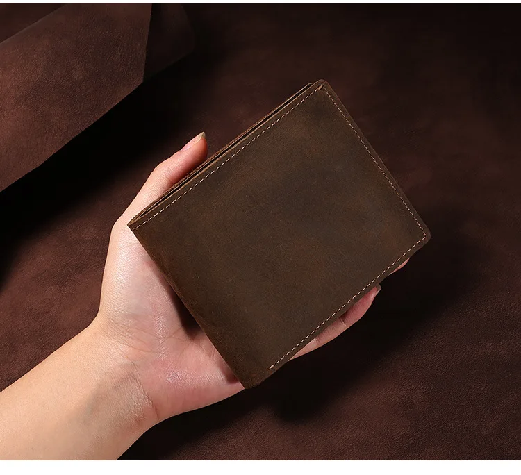 Kostenlose benutzerdefinierte First Letter Retro Crazy Horse Leder-Geldbörse, ultradünne Leder-Münz-Geldbörse, modisches kurzes Geld-Set für Herren, 2025 – Detail 4