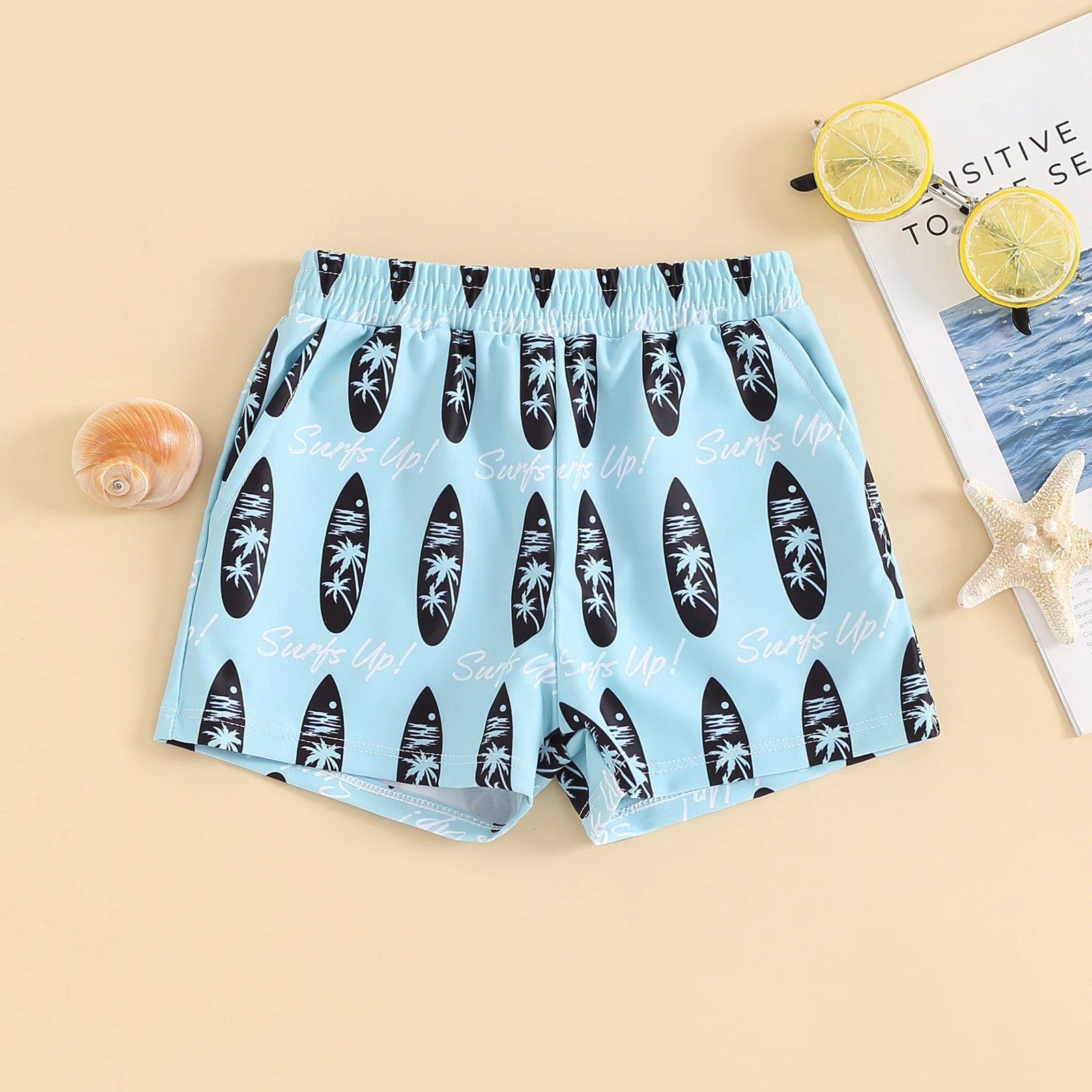 Children Baby Boys Plaid Turtle Surfboard Print Swimwear Swim Trunks Summer Toddler Elastic Waist Bathing Suit Swimming Shorts