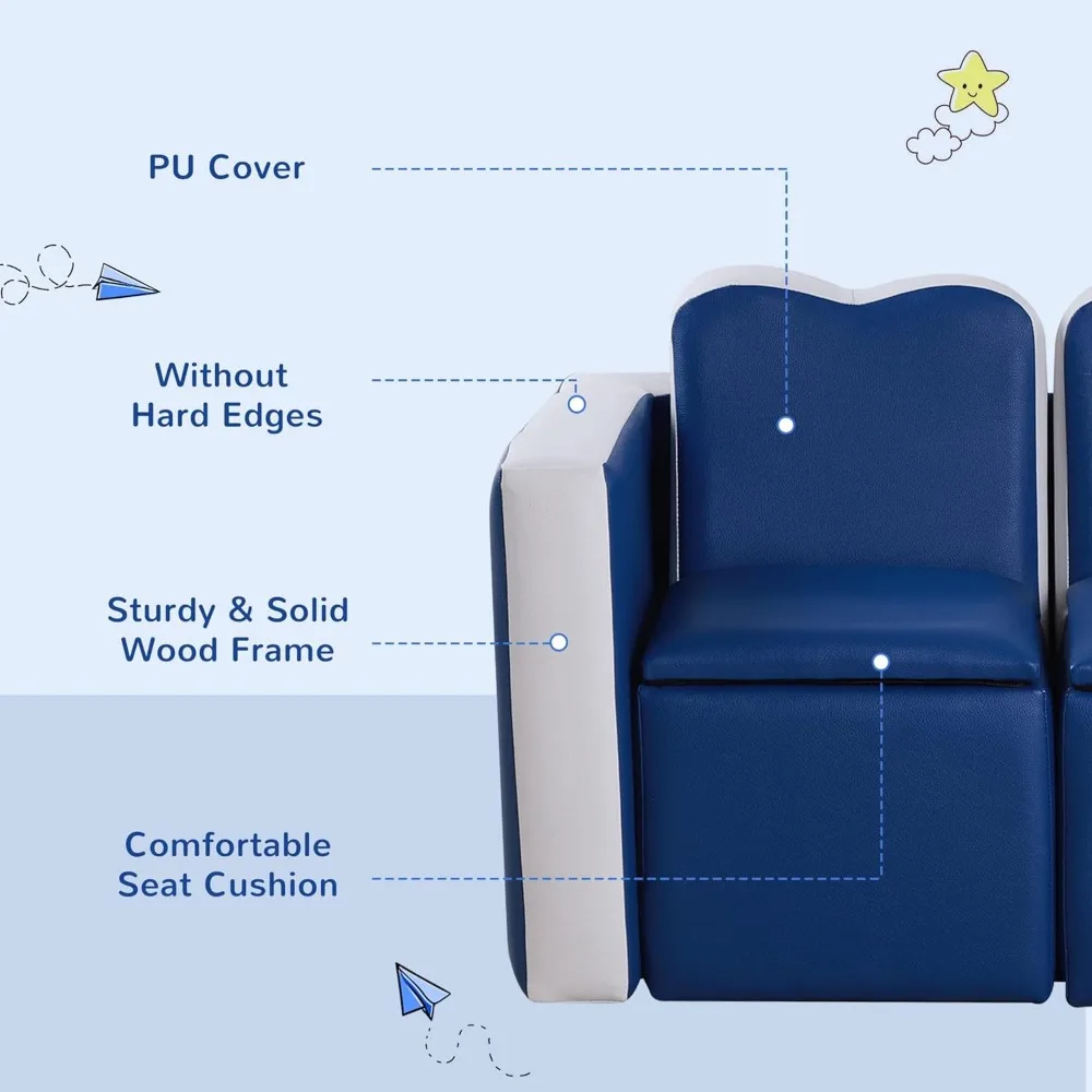 Kids Sofa Set 2-in-1 Multi-Functional Toddler Table Chair Set 2 Seat Couch Storage Box Soft Sturdy ，15.75"D x 31.5"W x 19.75"H 6
