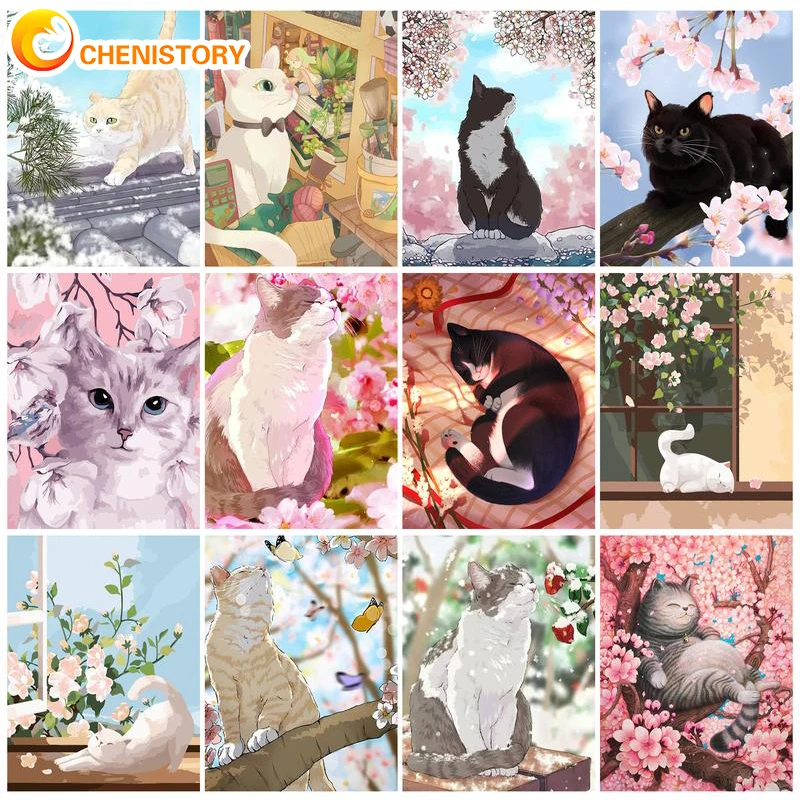 Chenistory 60x75cm Oil Painting By Numbers Cat Diy Paint By Numbers ...