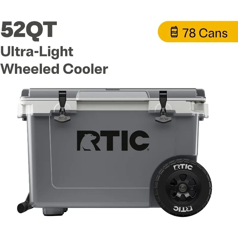 52 Quart Ultra-Light Wheeled Hard Cooler Insulated Portable Ice Chest Box for Beach, Drink, Beverage, Camping, Picnic, Fishing 3