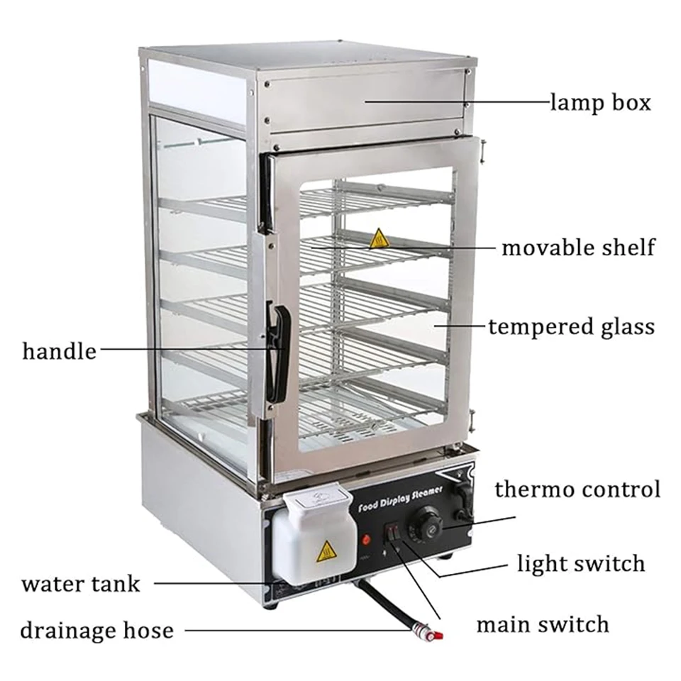 EH500L Electric Hot Food Warmer Display Case Food Steamer Bun Wamer Machine Commercial 5 layers 6
