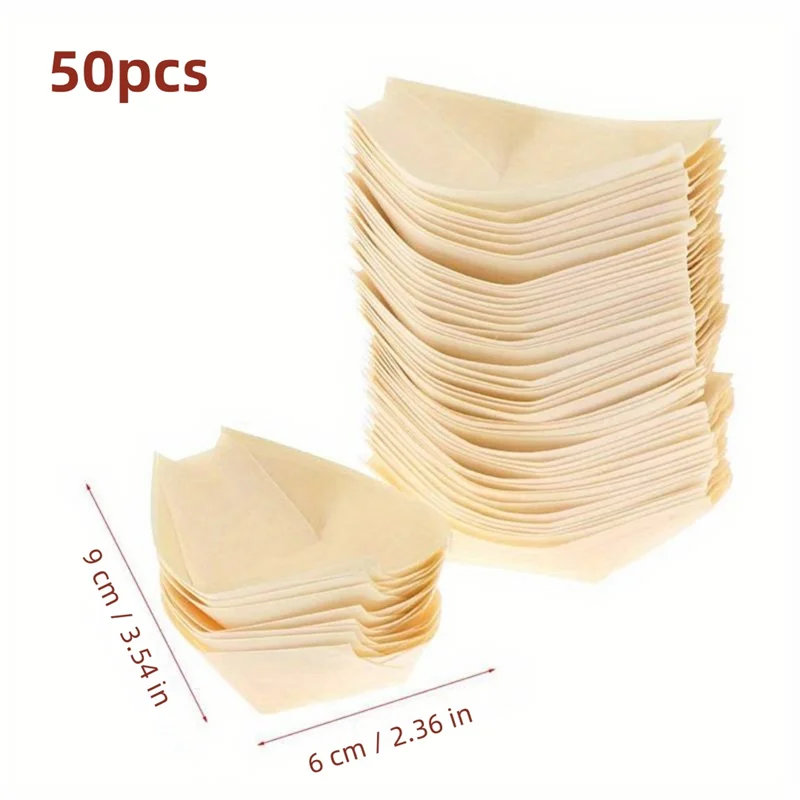 3.5in Disposable Wooden Boat Plate 50Pcs Sushi Wood Boat Sushi Salad Dessert Bowl Pine Wood Bowl