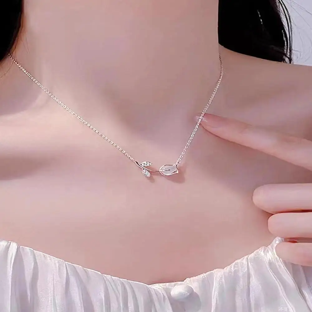 Korean Rose Tulip Flower Necklace for Women Pendant Choker
