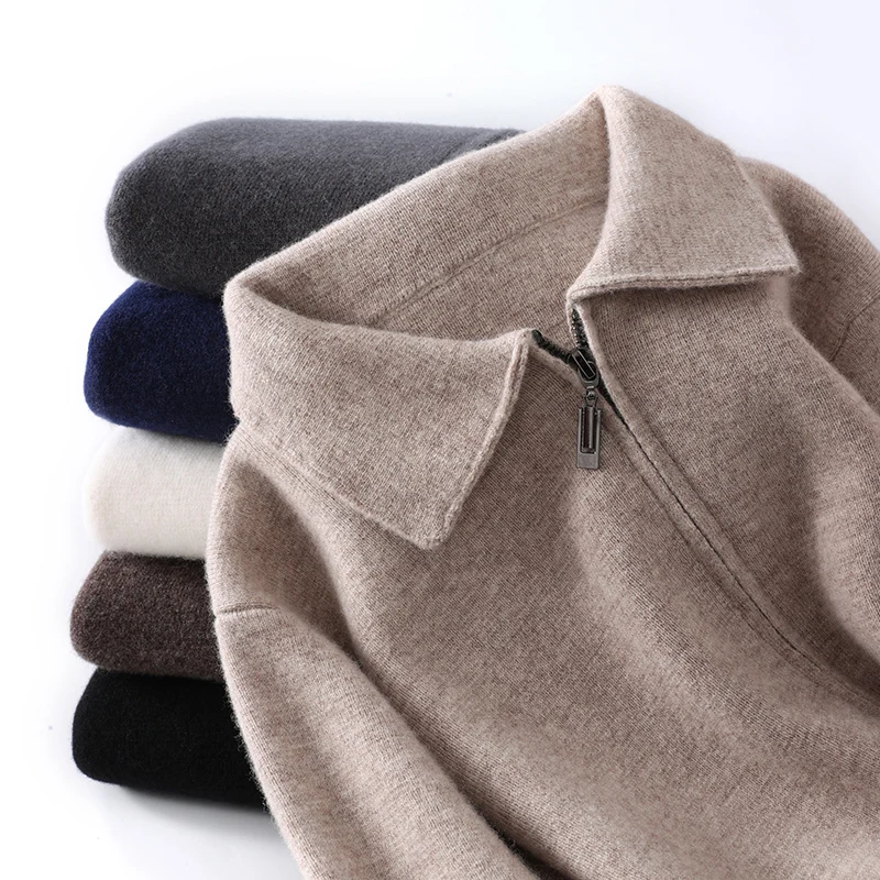 Cashmere Jacket Sweater Men's Spring/Autumn Cashmere Men's Lapel Collar Knit Cardigan High-end Business Casual Coat