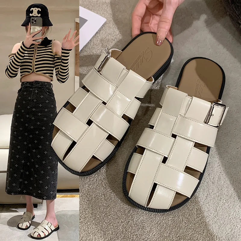 

Women's Sandals 2023 Summer New Woven Flat Bottom Slippers Shoes for Women