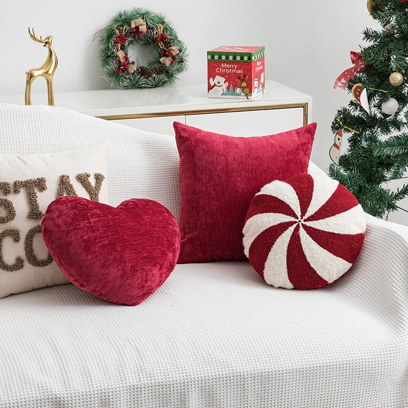 Christmas Cartoon Candy Cushion Nordic Red Festival Patchwork Embroidered Cushion Cover Creative Decorative Cushions for Sofa