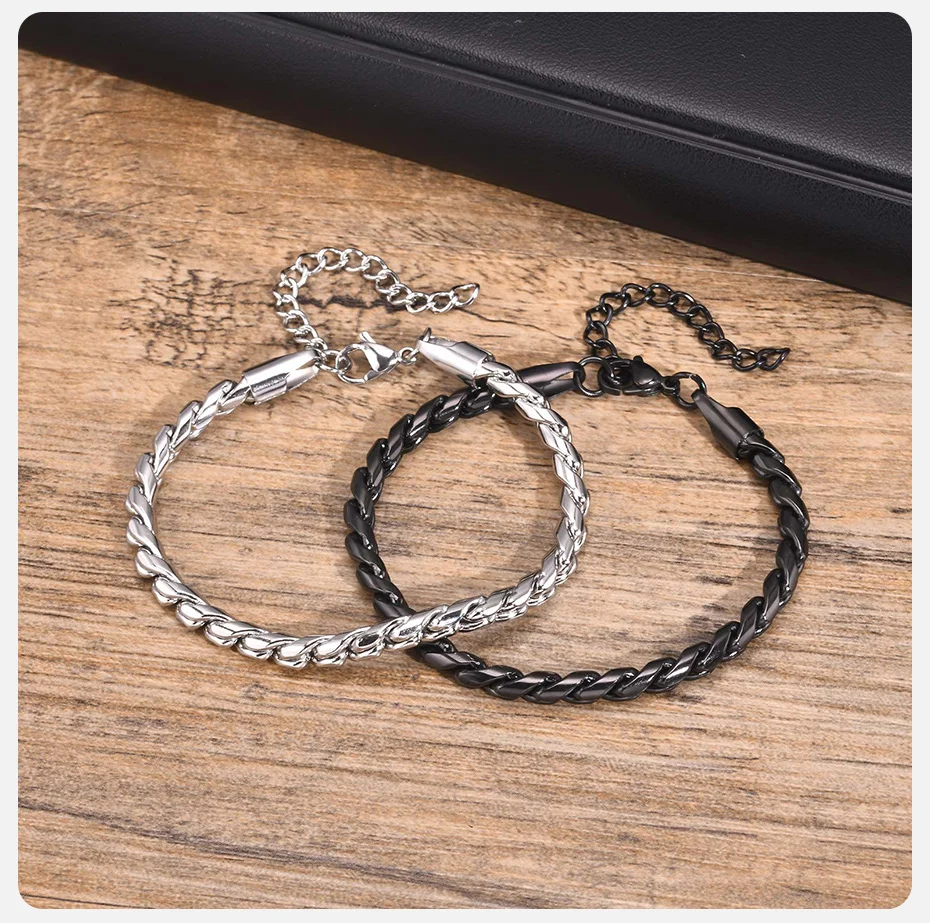 Vnox Punk Männer Schlange Glieder kette Armbänder, schwarz Silber Farbe verdreht Edelstahl glänzende Kette Armband, Komfort tragen Schmuck – Detail 5