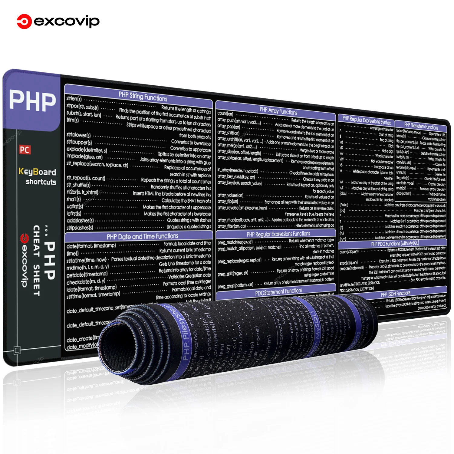 EXCO PHP プログラミング マウス パッド 大きなショートカット キーボード マウスパッド チートシート デスク マット Web 開発用 データベース インタラクション