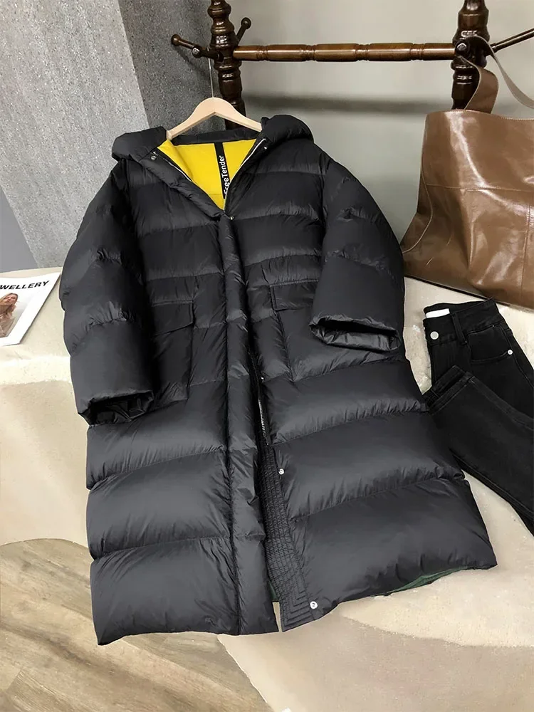 Женская зимняя куртка-пуховик оверсайз на белом утином пуху | AliExpress