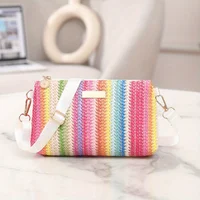 Trend versatile exquisite crossbody shoulder girls bag color woven women's bag pastoral style color small square bag retro