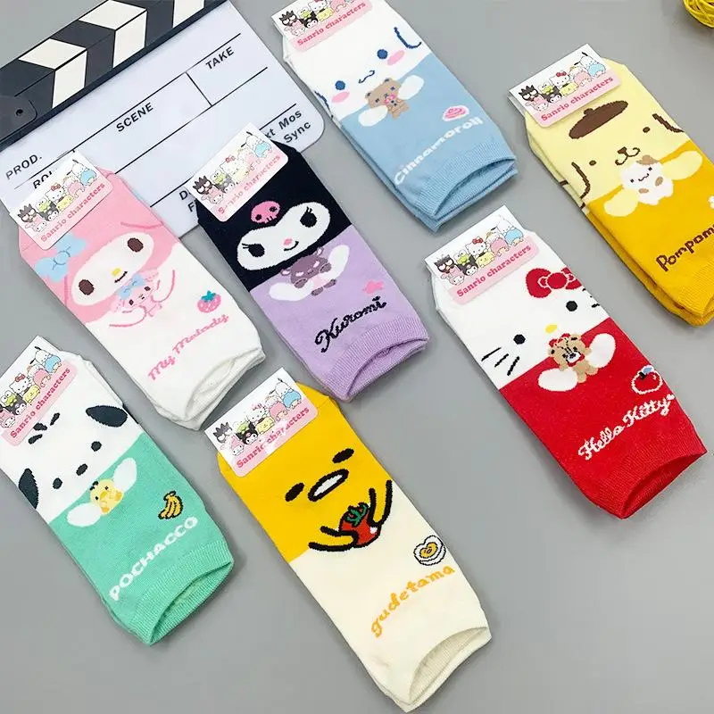 

Милые милые носки Sanrio Hellokitty Kuromi Mymelody Cinnamoroll понравились pompurin Gudetama Аниме Мягкие хлопковые подарки для девочек