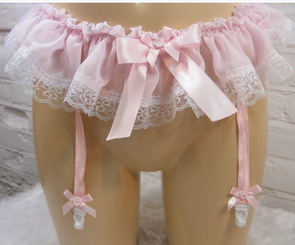 

sissy pink chiffon suspender belt mens lingerie knickers all sizes