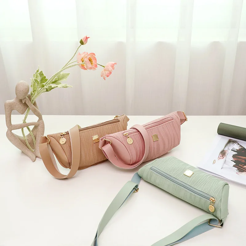 Women Chest Crossbody Bag Fashion PU Leather Stripe Ladies Fanny Waist Pack Portable Casual Travel Female Handbag Shoulder Bag