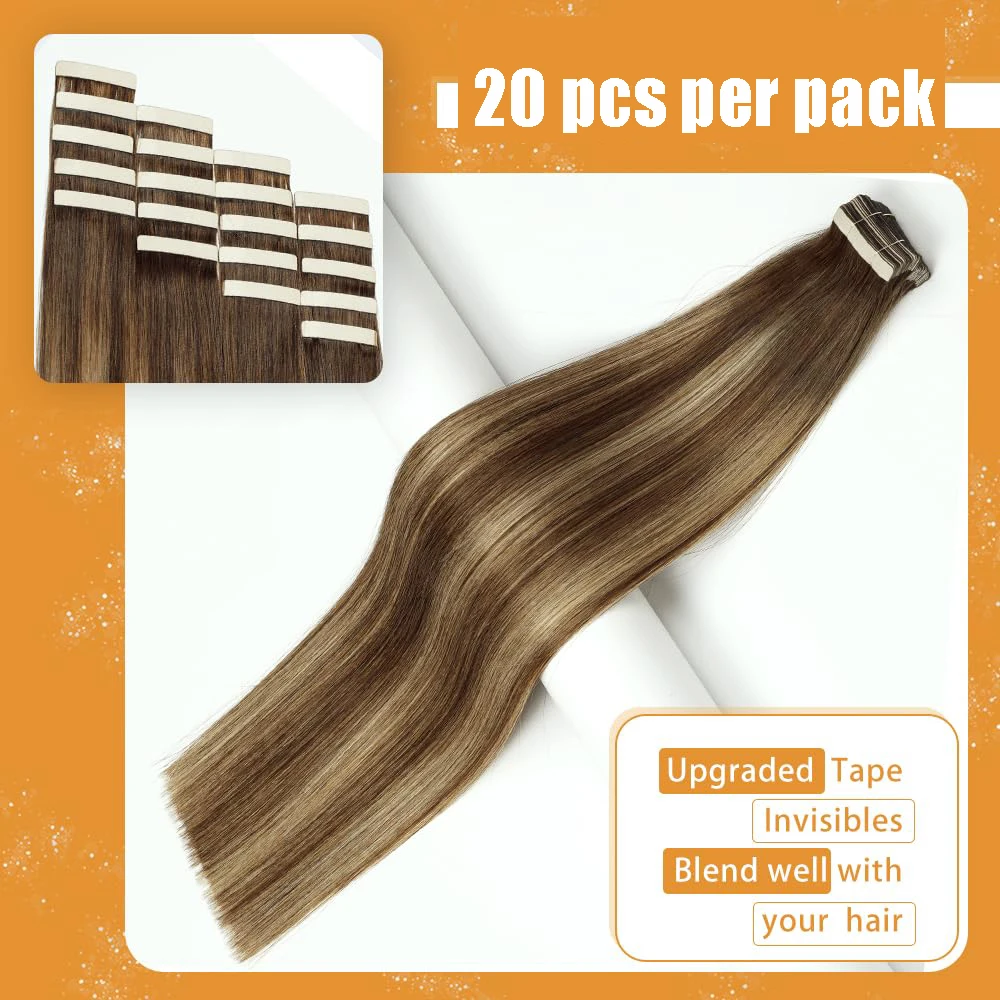 Amoon Straight Tape in Hair Extensions Invisable Hair Extensions Volume Add in Fullness 100% Human on 20pcs/pack
