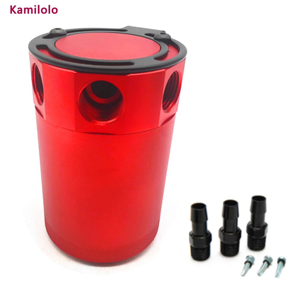 3 Port Oil Catch Can Tank Reservoir Air-Oil Separator Baffled Aluminum Red