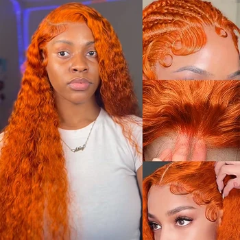 Water Wave Ginger Lace Front Wigs Human Hair 13x4 13x6 #350 Colored Wigs 100% Brazilian Human Hair Deep Curly Wigs Orange Ginger 1