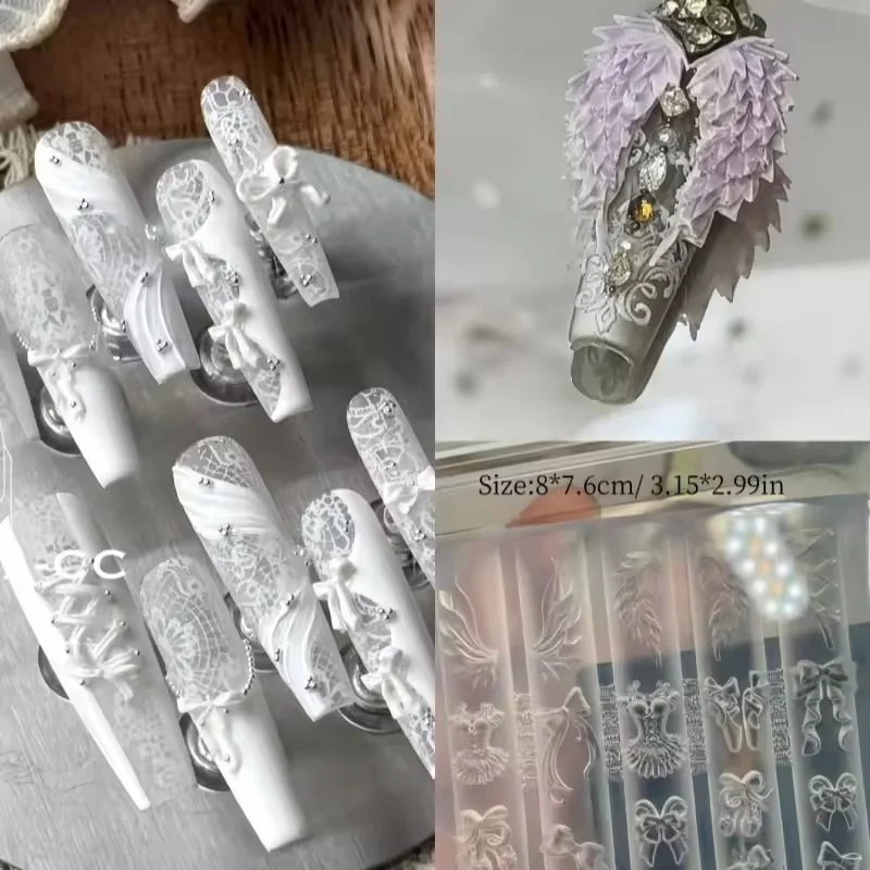 1 Pc 귀여운 실리콘 네일 아트 원래 금형 날개 발레 Bowknot 체리 크리 에이 티브 3D 네일 장식 투명 템플릿 금형