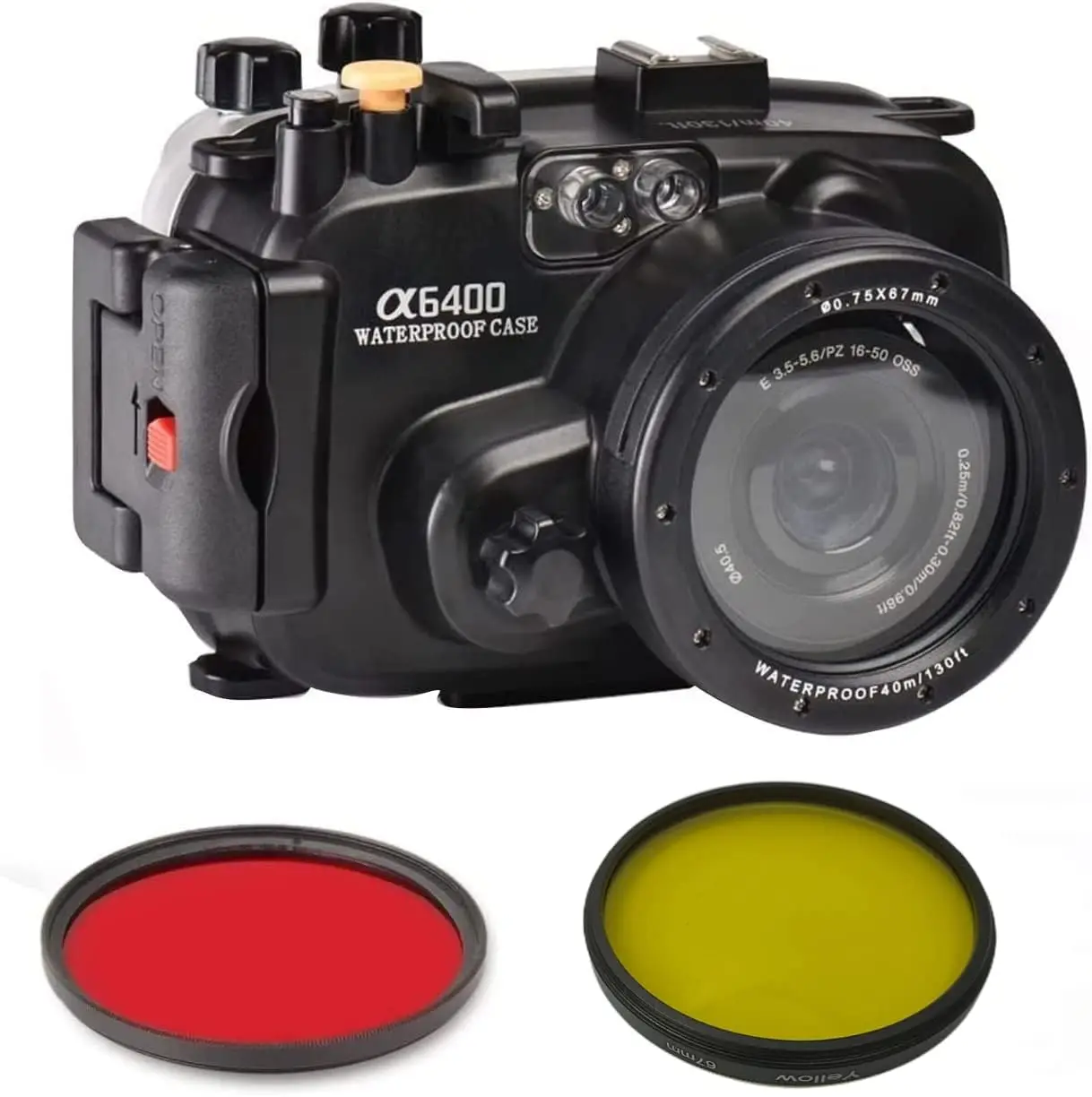 Canmeelux Wpc-A6400 Custodia Impermeabile Subacquea 40M/130Ft Allarme Perdite Integrato Funziona Per Fotocamera Sony A6400 (Filtro Rosso + Giallo)