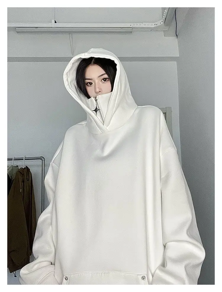 Woman Hoodies Winter 2024 Heavyweight Hooded American Style Hooded Shirt Retro Zipper Women Sweatshirts High Necked Hoodie Women