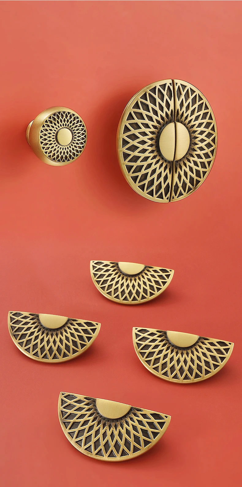Forma semi-circular latão armário de cozinha alças,