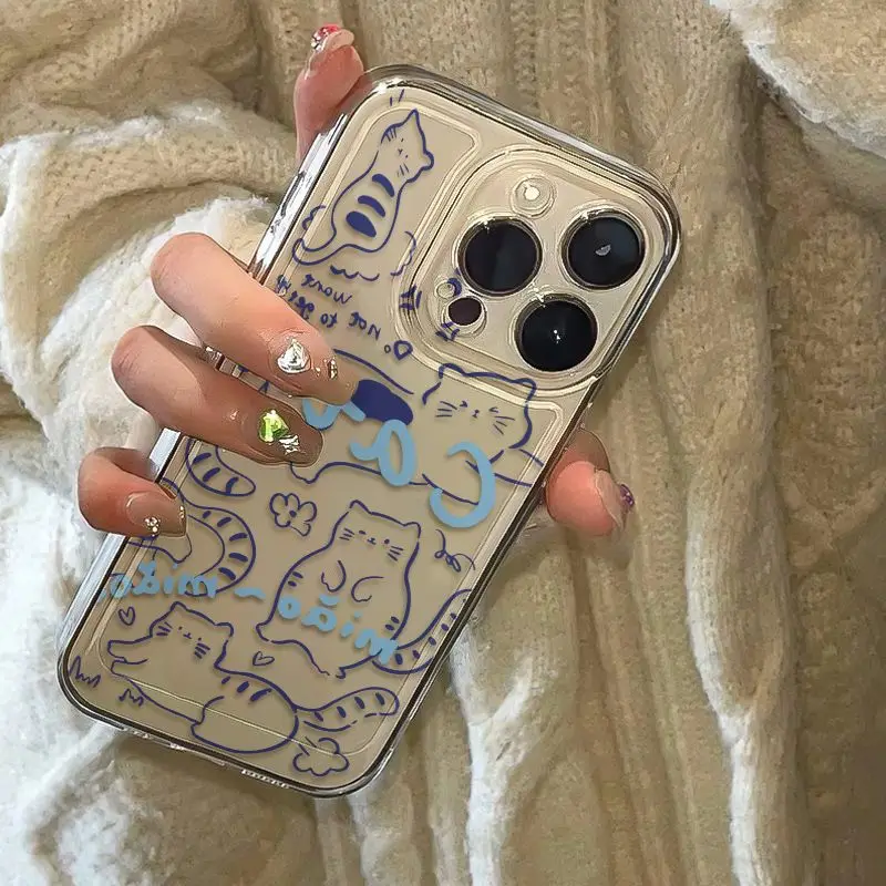 Adorable Cat Line Art Phone Case - Soft Clear TPU Cover