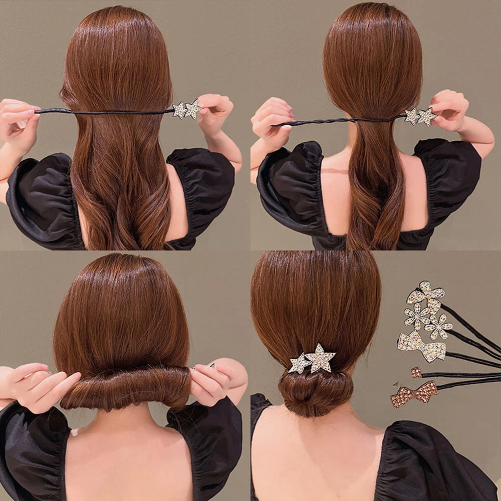 Rhinestone Star Hair Pin Flower Bud Head Bun Maker Bow Pearl Bun Maker Lazy Hair Dish Artifact Women Hair Styling Braiders 2