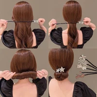 Rhinestone Star Hair Pin Flower Bud Head Bun Maker Bow Pearl Bun Maker Lazy Hair Dish Artifact Women Hair Styling Braiders 2