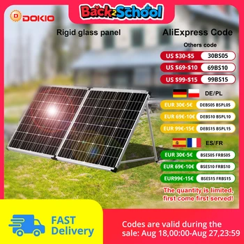 DOKIO 100W/160w/200w 18V Glass Folding Monocrystalline Waterproof Solar Panel 1