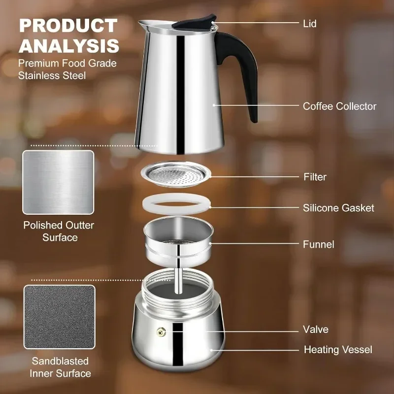 Espresso Coffee Maker Coffee Maker Coffee Pot Espresso Maker 2/4/6 Cups Stainless Steel Moka Pot Maker Coffee Maker coffee jug Italian Coffee Machine Fit Induction Cooker Coffee Accessories
