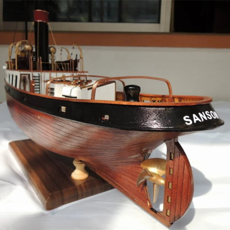 Фото Деревянная лодка SANSON Tugboat с лазерной резкой в масштабе 1:50, деревянная модель, точная сборка №4