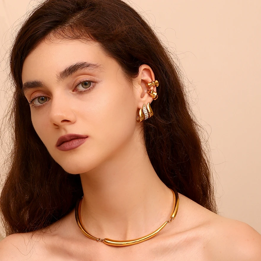 C-type Bamboo Ear Clip Stainless steel 18K Gold