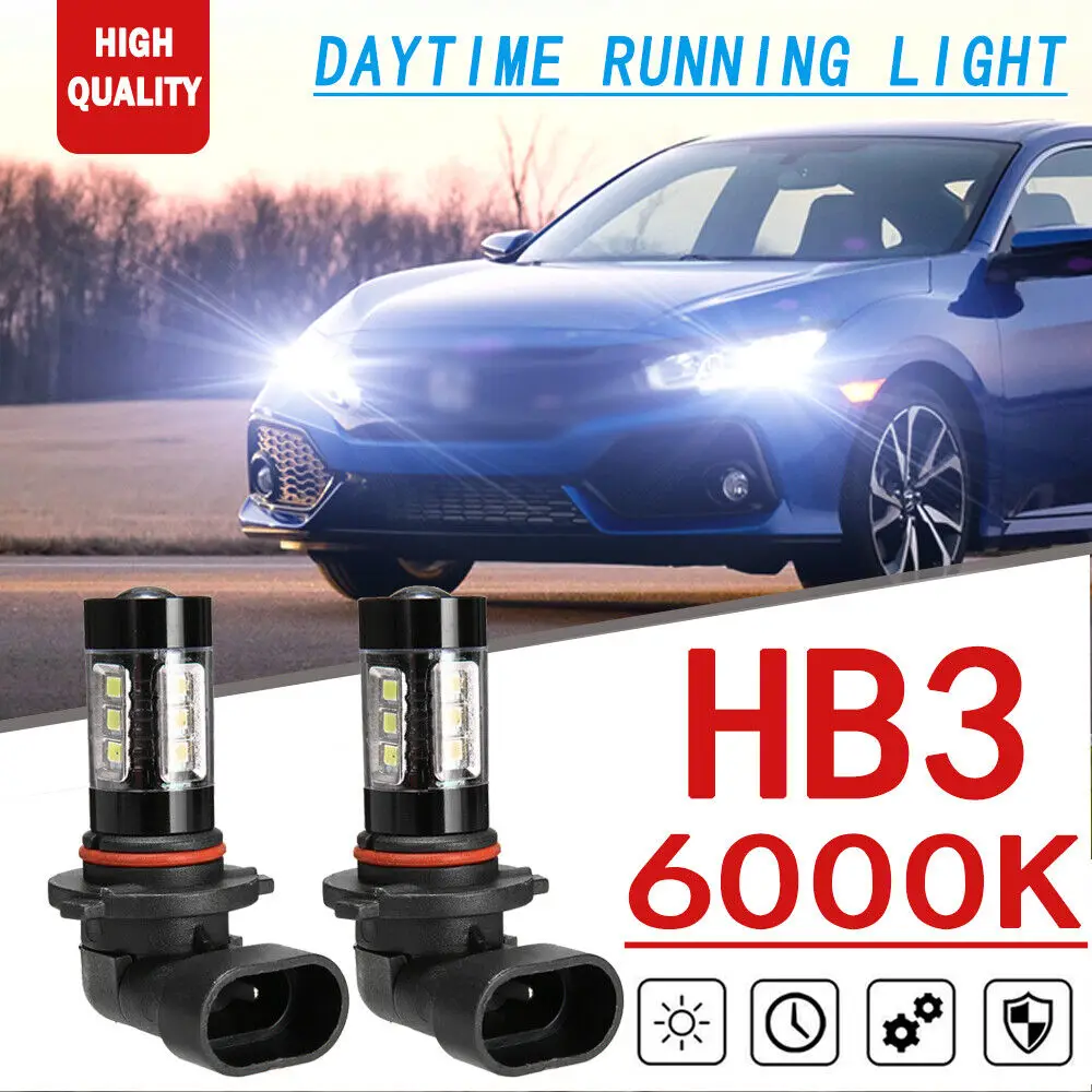 

2x HB3 9005 White LED Daytime Running Lights DRL Bulbs For Honda Civic 2004-2010