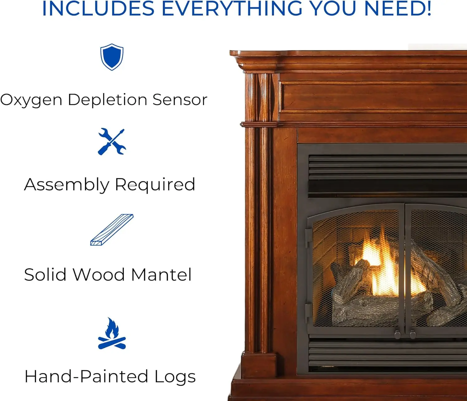 Dual Fuel Ventless Gas Fireplace System with Mantle, Remote Control, 6 Fire Logs, Use with Natural Gas or Liquid Propane 5