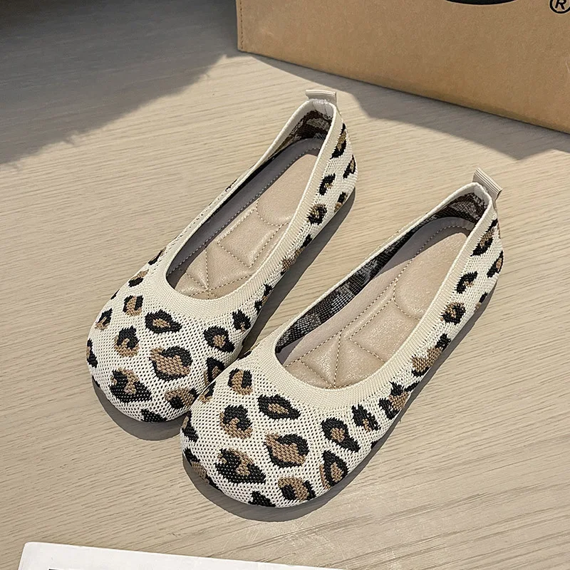Knit Ballet Flat Shoes Women Soft Slip-on Square Toe Work Flats Women Walking Shoes Comfortable Casual Barefoot loafer