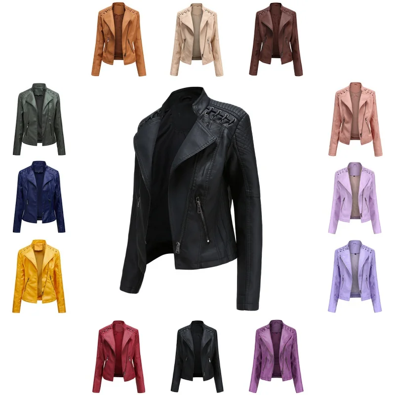 Spring and Autumn women's short jacket leather slim fit motorcycle wear